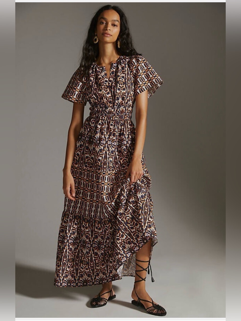 Anthropologie Maeve Somerset Geometric Print Maxi Dress L